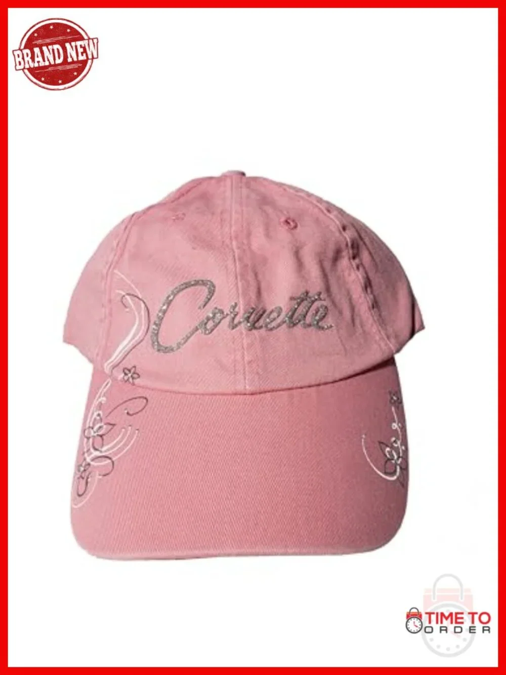 Adjustable Baseball Cap with Sparkle Glitter Fleck Lettering and Ponytail Hole